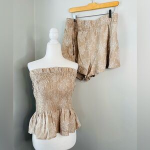 NWT Anthro Smocked Linen Cotton Strapless Top & Shorts Set